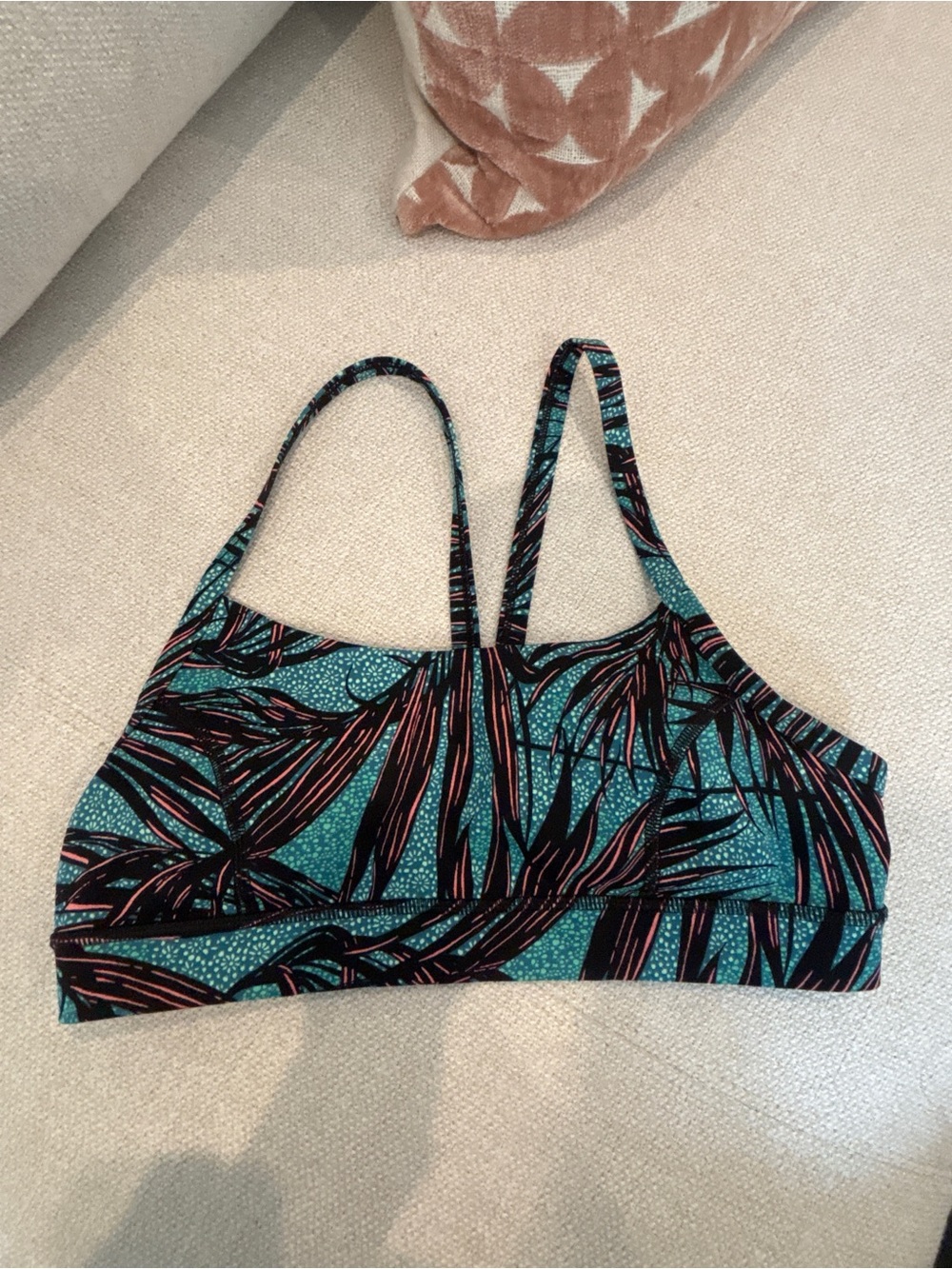 lululemon athletica Teal and Black Leaf-Print Sports Bra